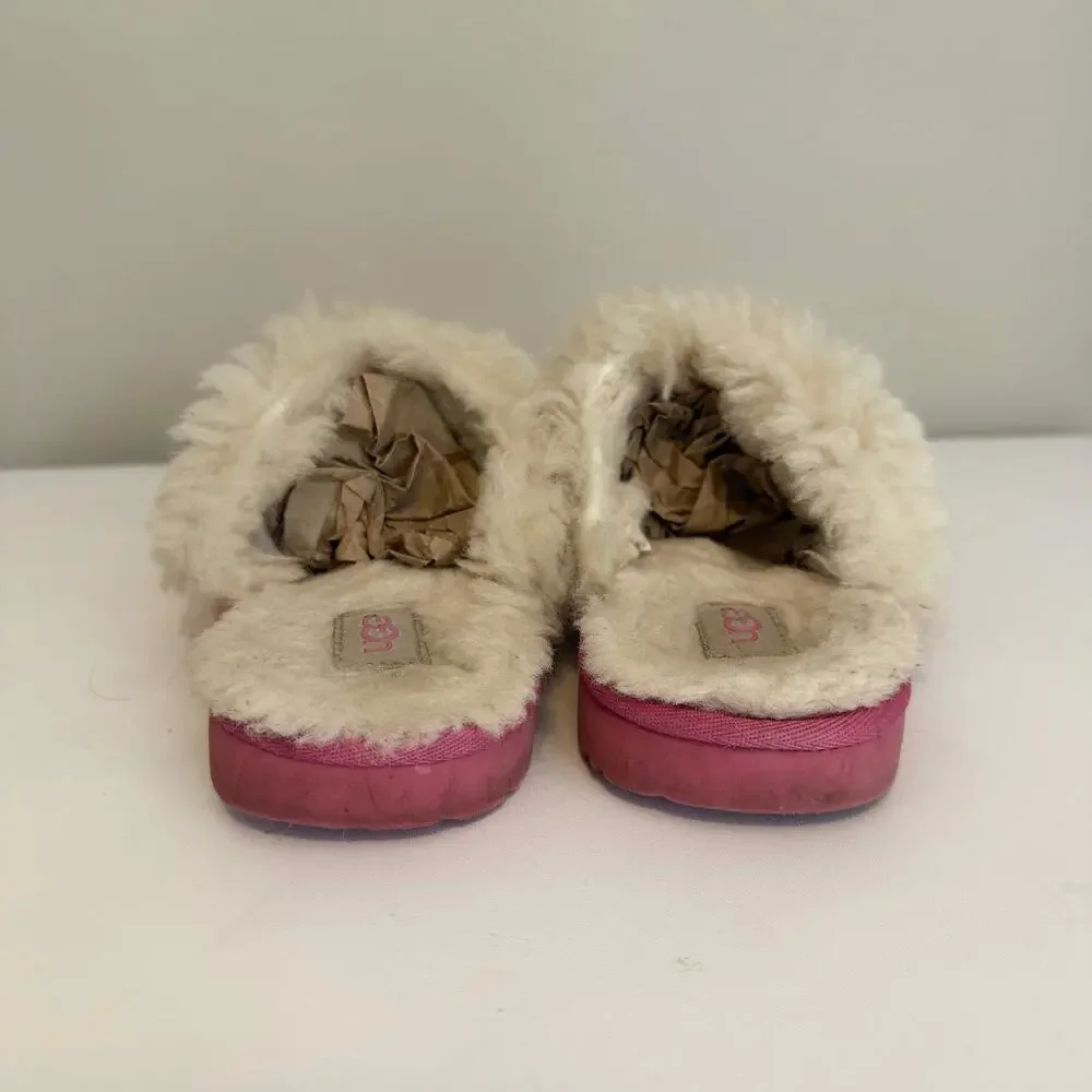 UGG Cozy II Suede Slippers Kids 2 Pink Shearling Fur Lining Winter Warm 1019065K